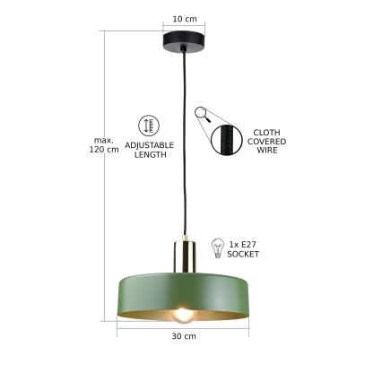 Pakabinamas sietynas HAKI 1xE27/60W/230V žalia/juoda/blizgus chromas