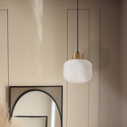 Pakabinamas sietynas HARMONY 1xE27/15W/230V diametras 20 cm balta/ąžuolas