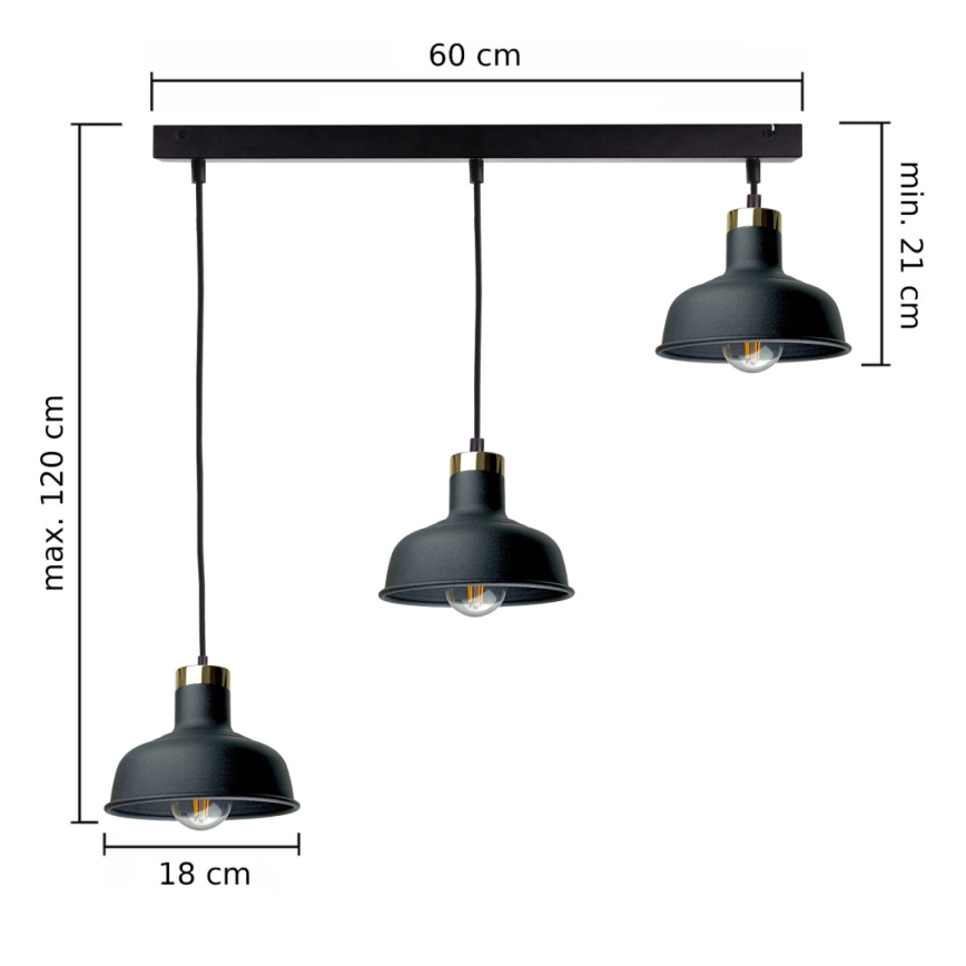 Pakabinamas sietynas HEBE 3xE27/60W/230V juoda