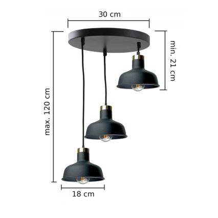 Pakabinamas sietynas HEBE 3xE27/60W/230V juoda