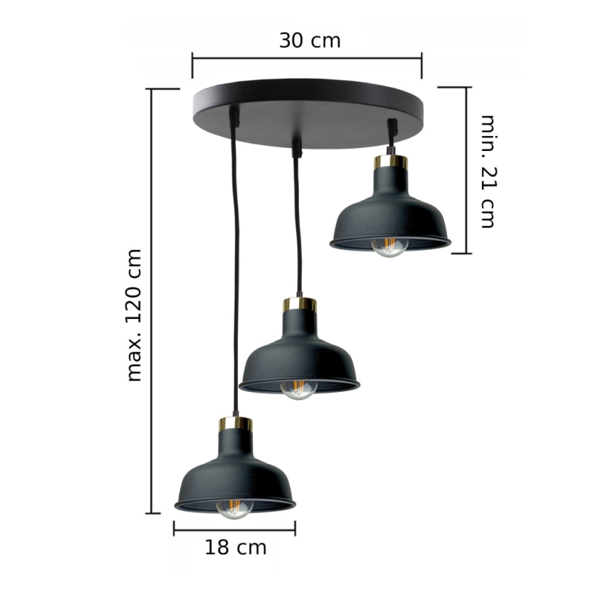 Pakabinamas sietynas HEBE 3xE27/60W/230V juoda