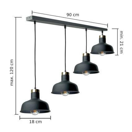 Pakabinamas sietynas HEBE 4xE27/60W/230V juoda