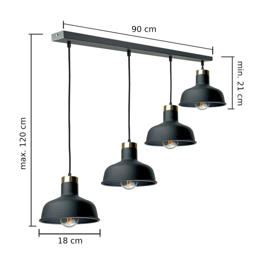 Pakabinamas sietynas HEBE 4xE27/60W/230V juoda