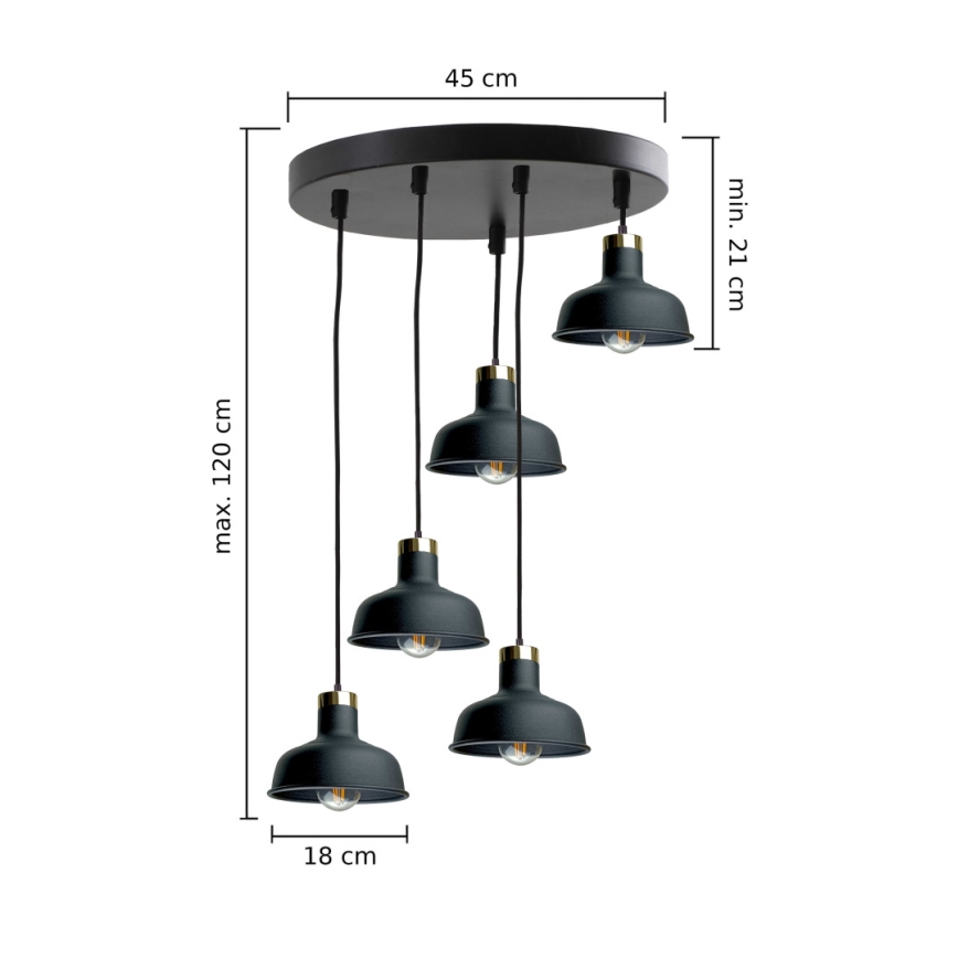 Pakabinamas sietynas HEBE 5xE27/60W/230V juoda