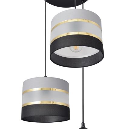 Pakabinamas sietynas HELEN 3xE27/15W/230V juoda/pilka/auksinė
