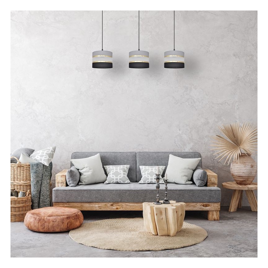 Pakabinamas sietynas HELEN 3xE27/15W/230V juoda/pilka/auksinė