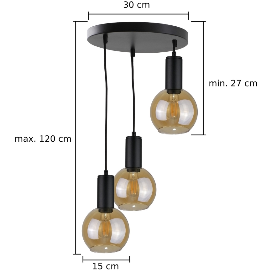 Pakabinamas sietynas JANTAR BLACK 3xE27/60W/230V d. 30 cm