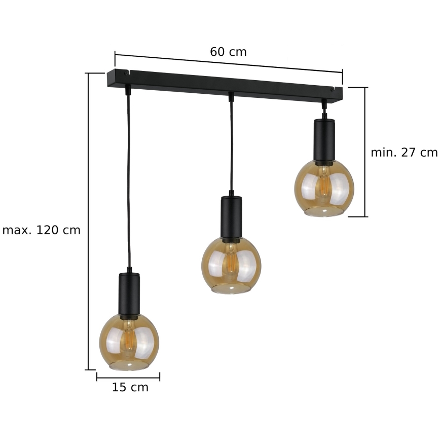 Pakabinamas sietynas JANTAR BLACK 3xE27/60W/230V