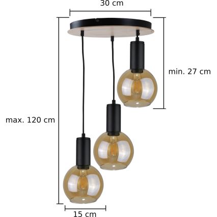 Pakabinamas sietynas JANTAR WOOD 3xE27/60W/230V d. 30 cm