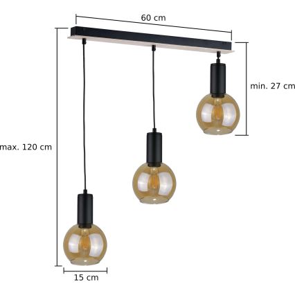 Pakabinamas sietynas JANTAR WOOD 3xE27/60W/230V