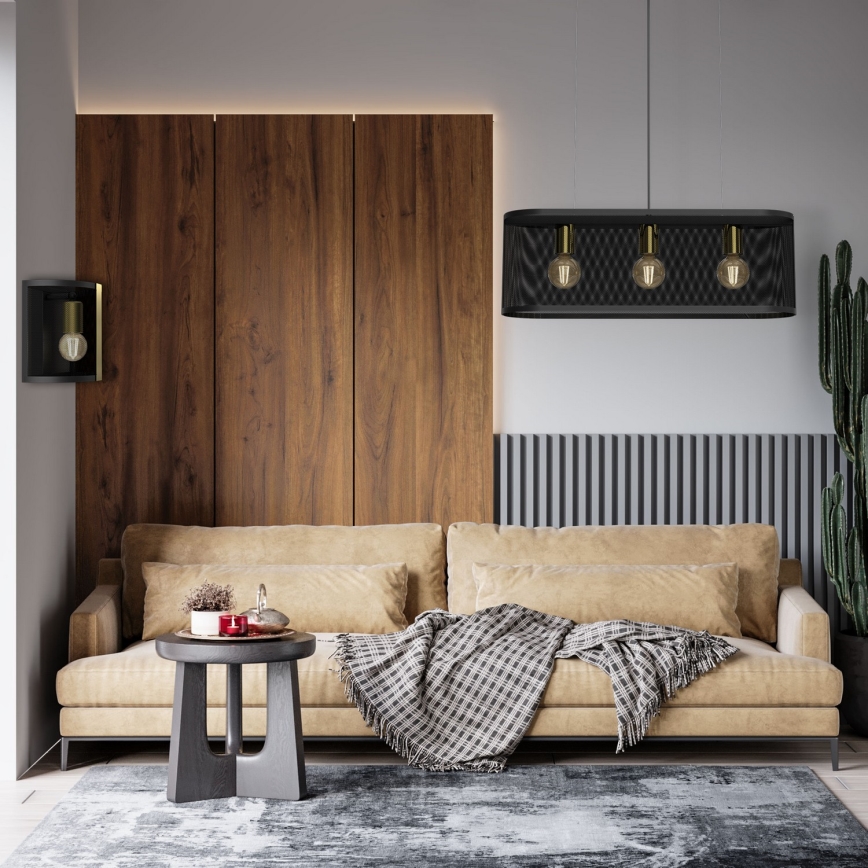 Pakabinamas sietynas KAGA 3xE27/60W/230V juodas/aukso