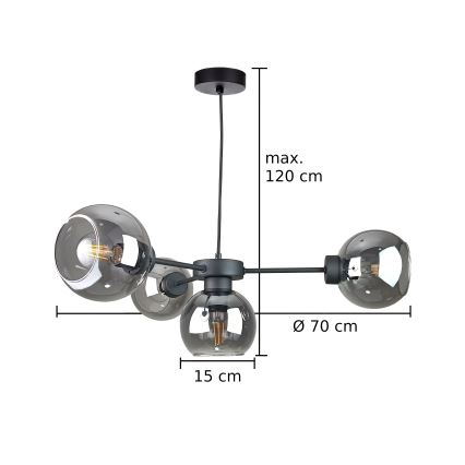 Pakabinamas sietynas KALIOPE 4xE27/60W/230V juoda/dūminis juoda