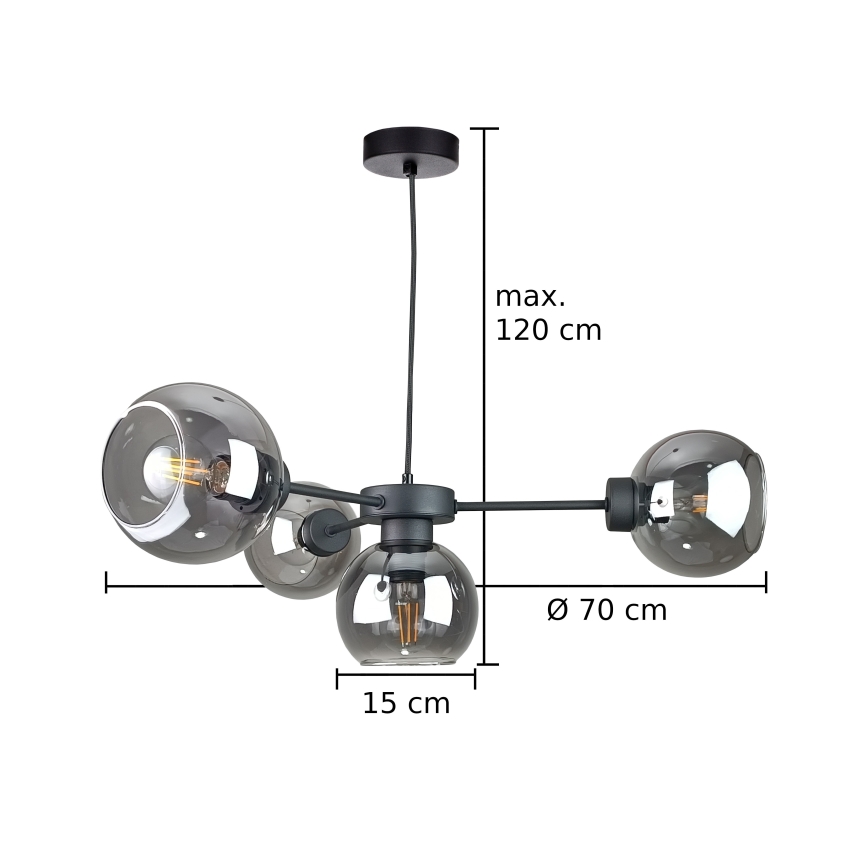 Pakabinamas sietynas KALIOPE 4xE27/60W/230V juoda/dūminis juoda