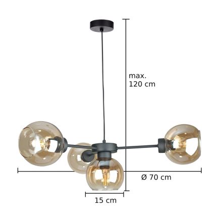 Pakabinamas sietynas KALIOPE 4xE27/60W/230V juoda/dūminis smėlio spalva