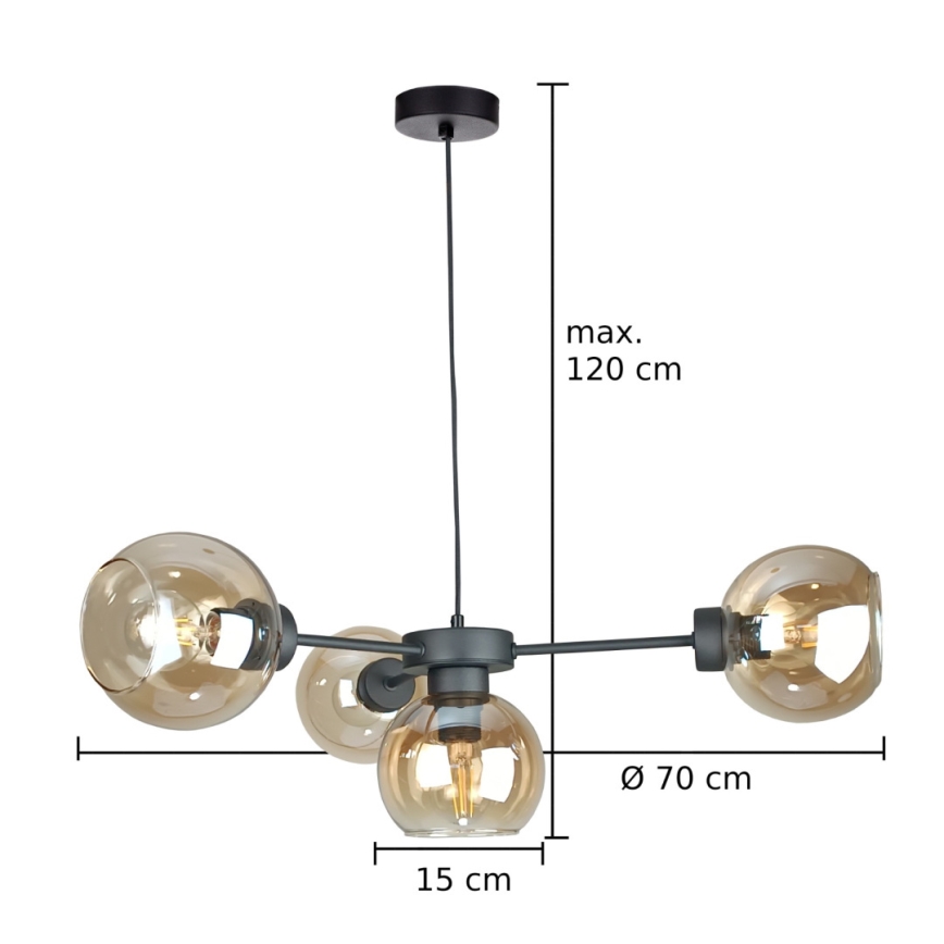 Pakabinamas sietynas KALIOPE 4xE27/60W/230V juoda/dūminis smėlio spalva