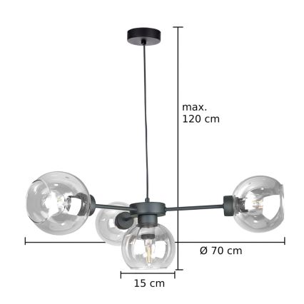 Pakabinamas sietynas KALIOPE 4xE27/60W/230V juoda/permatoma