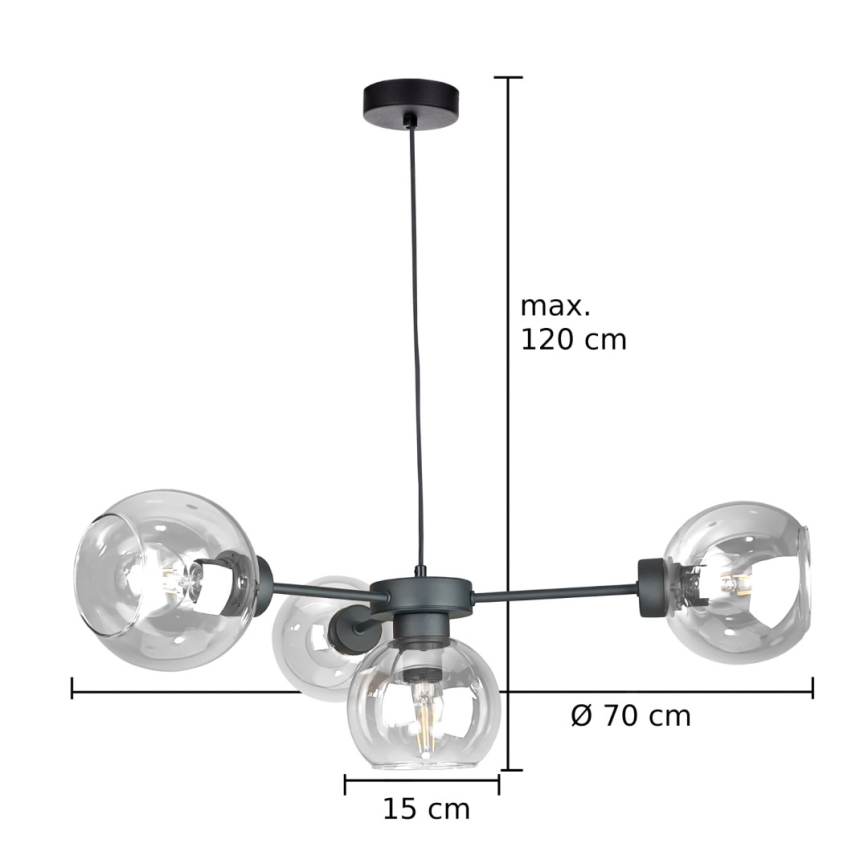 Pakabinamas sietynas KALIOPE 4xE27/60W/230V juoda/permatoma