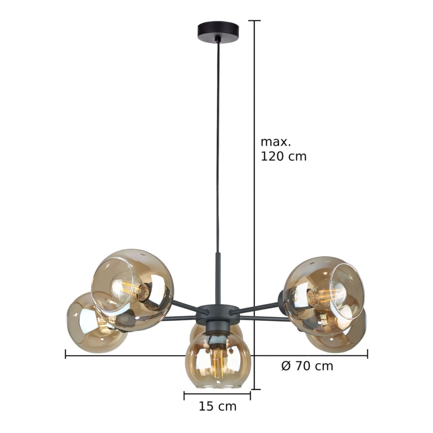 Pakabinamas sietynas KALIOPE 6xE27/60W/230V juoda/dūminis smėlio spalva