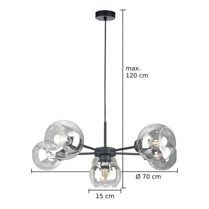 Pakabinamas sietynas KALIOPE 6xE27/60W/230V juoda/permatoma