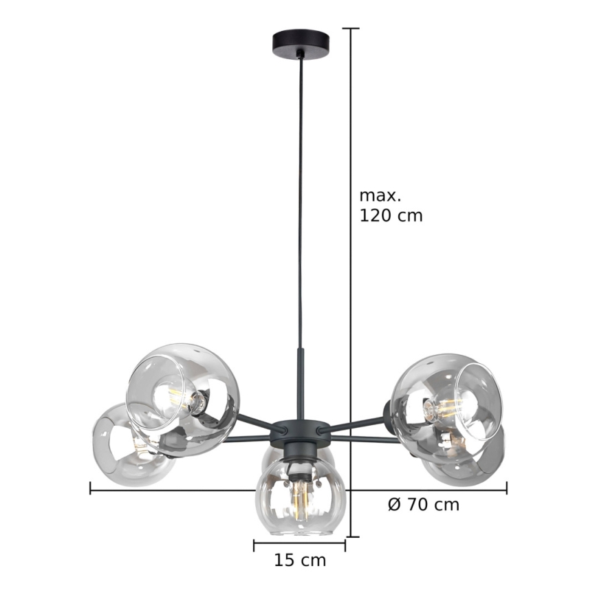 Pakabinamas sietynas KALIOPE 6xE27/60W/230V juoda/permatoma