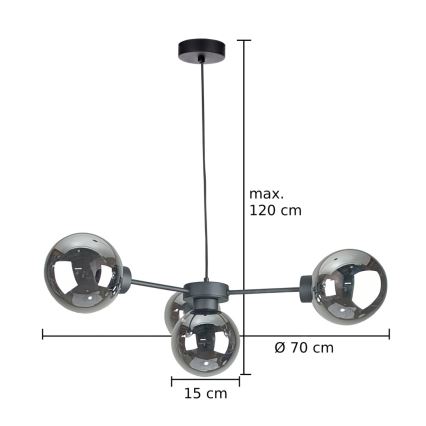Pakabinamas sietynas KALIOPE II 4xE14/50W/230V juoda/dūminis juoda