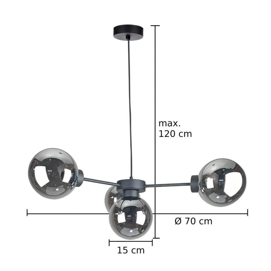 Pakabinamas sietynas KALIOPE II 4xE14/50W/230V juoda/dūminis juoda
