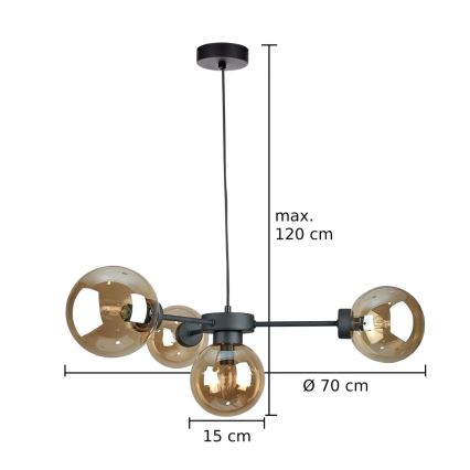 Pakabinamas sietynas KALIOPE II 4xE14/50W/230V juoda/dūminis smėlio spalva