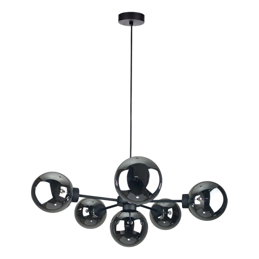 Pakabinamas sietynas KALIOPE II 6xE14/50W/230V juoda/dūminis juoda