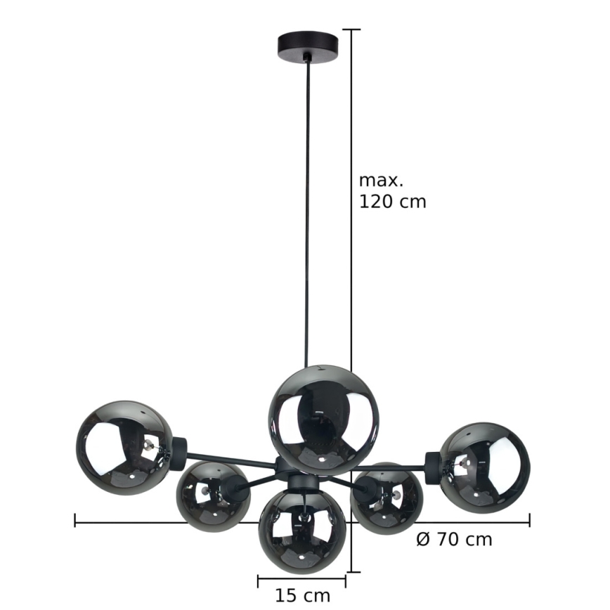 Pakabinamas sietynas KALIOPE II 6xE14/50W/230V juoda/dūminis juoda
