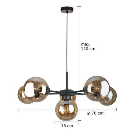 Pakabinamas sietynas KALIOPE II 6xE14/50W/230V juoda/dūminis smėlio spalva