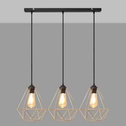 Pakabinamas sietynas KARO 3xE27/15W/230V auksas/juoda