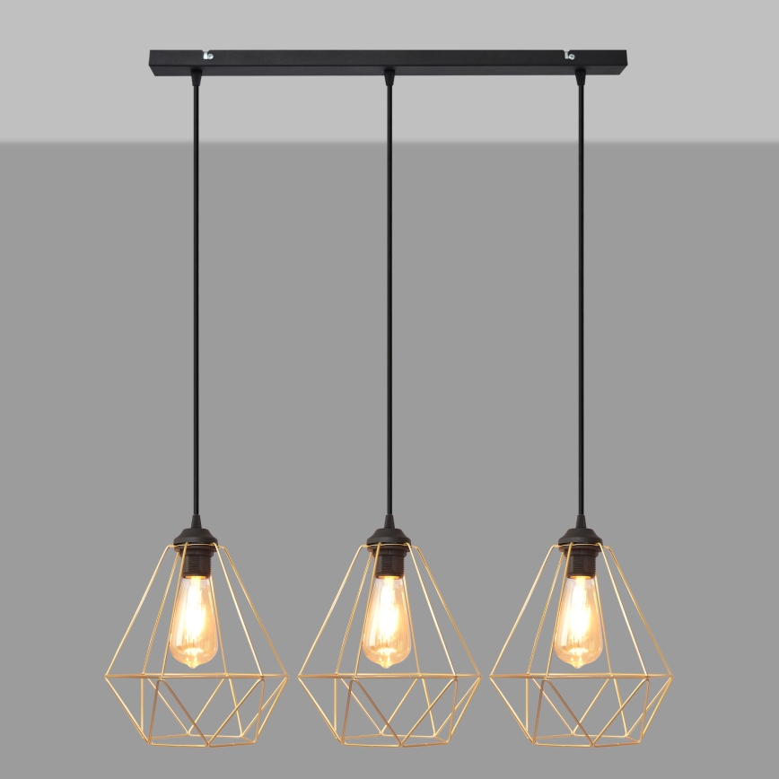 Pakabinamas sietynas KARO 3xE27/15W/230V auksas/juoda