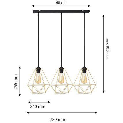 Pakabinamas sietynas KARO 3xE27/15W/230V auksas/juoda