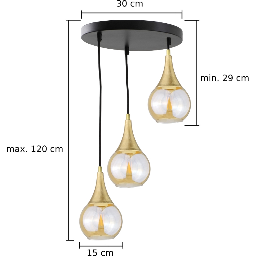 Pakabinamas sietynas LACRIMA HONEY 3xE27/60W/230V d. 30 cm