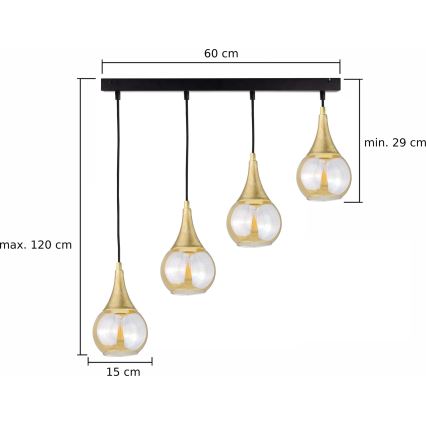 Pakabinamas sietynas LACRIMA HONEY 4xE27/60W/230V