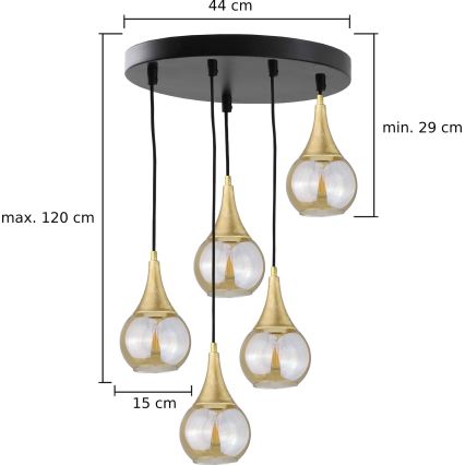 Pakabinamas sietynas LACRIMA HONEY 5xE27/60W/230V d. 45 cm