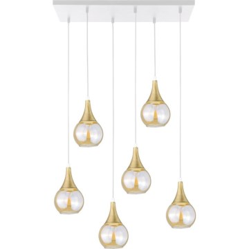 Pakabinamas sietynas LACRIMA HONEY 6xE27/60W/230V balta/auksas/dūminis smėlio spalva