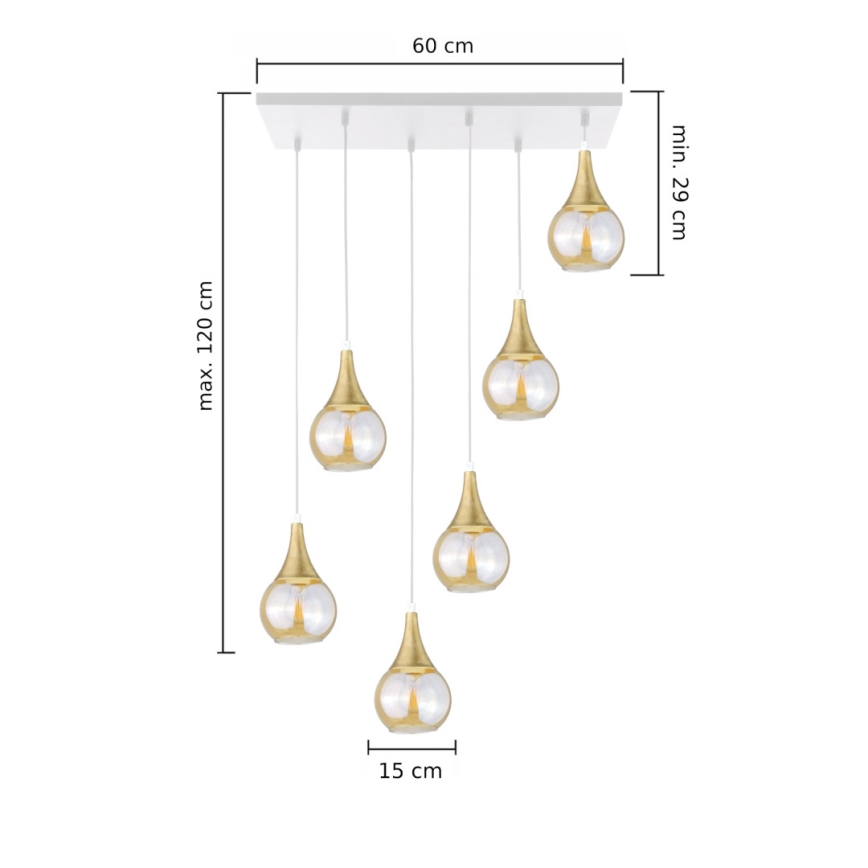 Pakabinamas sietynas LACRIMA HONEY 6xE27/60W/230V balta/auksas/dūminis smėlio spalva