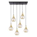 Pakabinamas sietynas LACRIMA HONEY 6xE27/60W/230V juoda/auksas/dūminis smėlio spalva