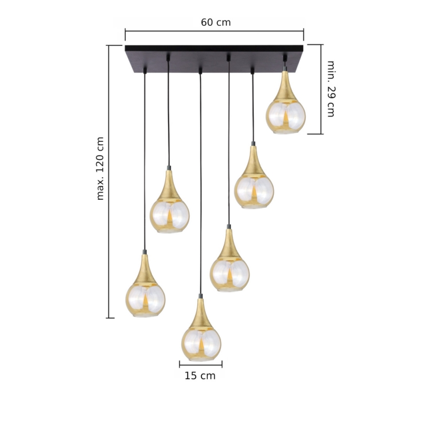 Pakabinamas sietynas LACRIMA HONEY 6xE27/60W/230V juoda/auksas/dūminis smėlio spalva