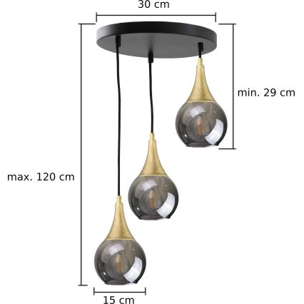 Pakabinamas sietynas LACRIMA SMOKY 3xE27/60W/230V d. 30 cm