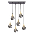 Pakabinamas sietynas LACRIMA SMOKY 6xE27/60W/230V juoda/auksas/dūminis juoda