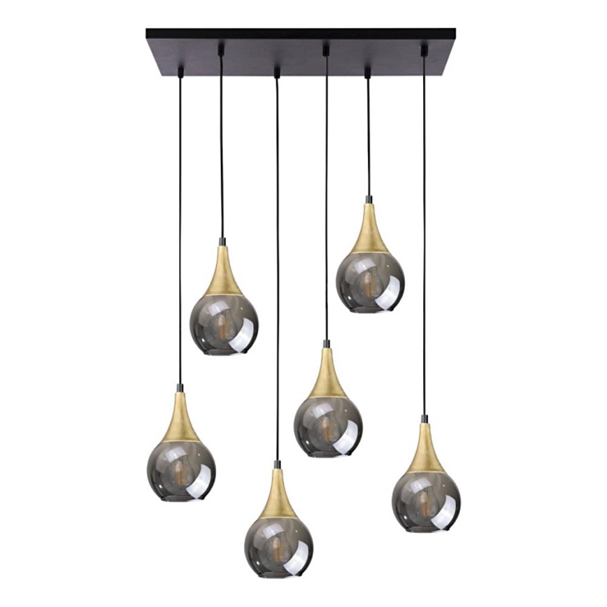Pakabinamas sietynas LACRIMA SMOKY 6xE27/60W/230V juoda/auksas/dūminis juoda