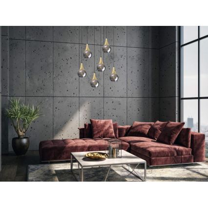 Pakabinamas sietynas LACRIMA SMOKY 6xE27/60W/230V juoda/auksas/dūminis juoda