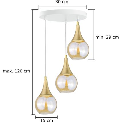 Pakabinamas sietynas LACRIMA WHITE 3xE27/60W/230V d. 30 cm