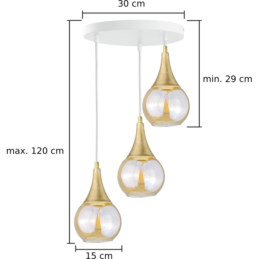 Pakabinamas sietynas LACRIMA WHITE 3xE27/60W/230V d. 30 cm