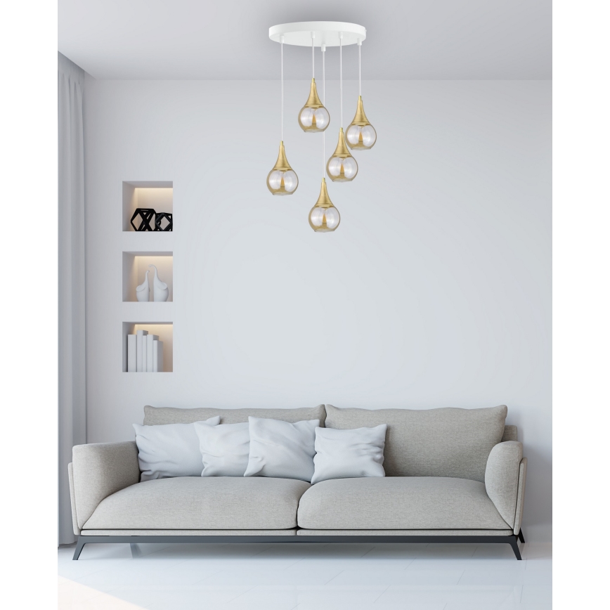 Pakabinamas sietynas LACRIMA WHITE 5xE27/60W/230V d. 45 cm