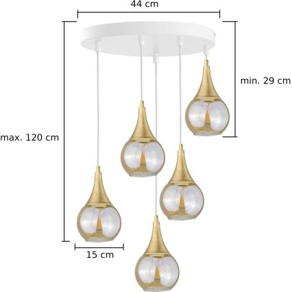 Pakabinamas sietynas LACRIMA WHITE 5xE27/60W/230V d. 45 cm