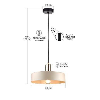 Pakabinamas sietynas LATTE 1xE27/60W/230V smėlio spalva/juoda/blizgus chromas