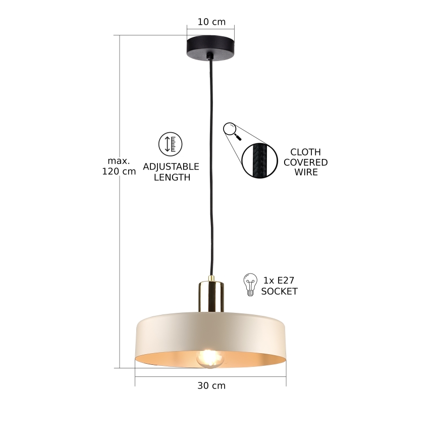 Pakabinamas sietynas LATTE 1xE27/60W/230V smėlio spalva/juoda/blizgus chromas